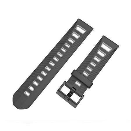 Силиконовый перфорированный ремешок Mijobs для Amazfit Bip/Bip Lite/GTR 42mm/GTS, 20 мм, двухцветный с пластиковой застежкой (черный/серый)