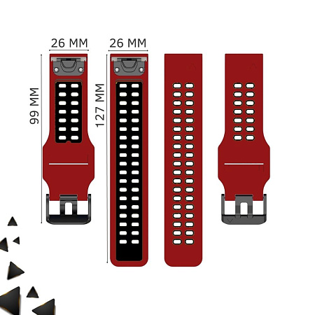 Ремешок для смарт-часов Garmin fenix 5 x Sapphire шириной 26 мм, двухцветный с перфорацией (красный/черный)