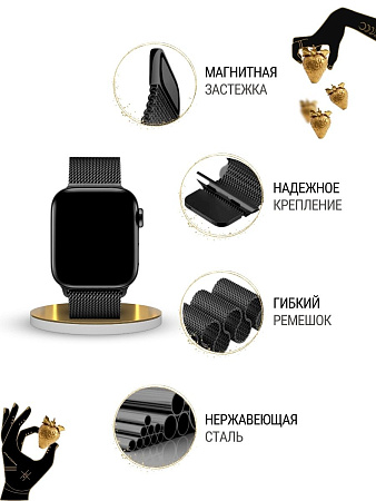 Ремешок PADDA, миланская петля, для Apple Watch 7 поколение (38/40/41мм), черный