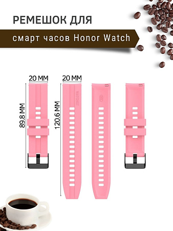 Cиликоновый ремешок PADDA GT2 для смарт-часов Honor Magic Watch 2 (42 мм) / Watch ES (ширина 20 мм) черная застежка, Pink
