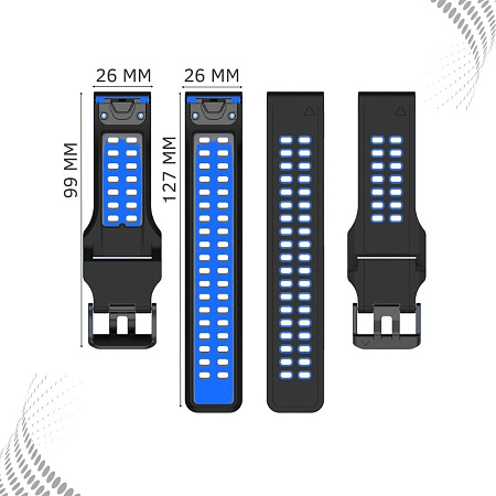 Ремешок для смарт-часов Garmin Enduro 2 шириной 26 мм, двухцветный с перфорацией (черный/синий)