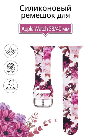 Ремешок PADDA с рисунком для Apple Watch 5,4,3,2,1 поколений (38мм/40мм), Peony
