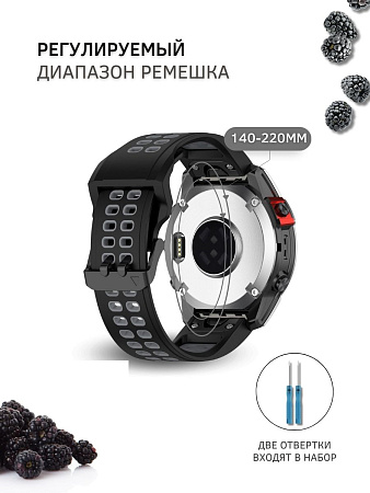 Ремешок для смарт-часов Garmin Fenix 6 X GPS шириной 26 мм, двухцветный с перфорацией (черный/серый)
