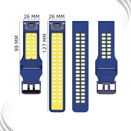 Ремешок для смарт-часов Garmin Enduro 2 шириной 26 мм, двухцветный с перфорацией (темно-синий/желтый)