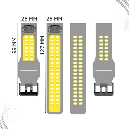 Ремешок для смарт-часов Garmin Enduro 2 шириной 26 мм, двухцветный с перфорацией (серый/желтый)
