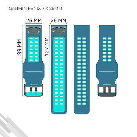 Ремешок для смарт-часов Garmin Fenix 7 X шириной 26 мм, двухцветный с перфорацией (маренго/бирюзовый)