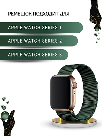 Ремешок PADDA, миланская петля, для Apple Watch 1,2,3 поколений (38/40/41мм), зеленый