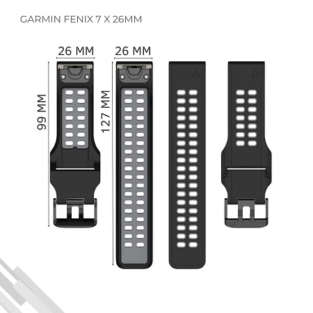 Ремешок для смарт-часов Garmin Fenix 7 X шириной 26 мм, двухцветный с перфорацией (черный/серый)