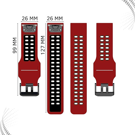 Ремешок для смарт-часов Garmin Enduro 2 шириной 26 мм, двухцветный с перфорацией (красный/черный)
