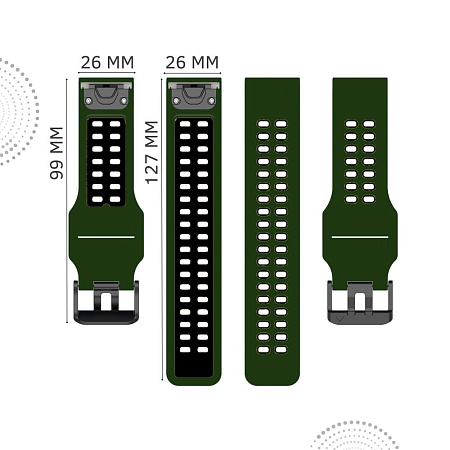 Ремешок для смарт-часов Garmin TACTIX 7, шириной 26 мм, двухцветный с перфорацией (хаки/черный)