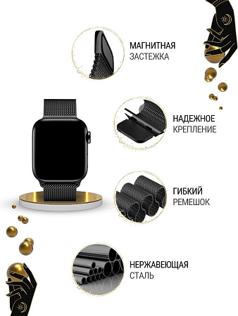 Ремешок PADDA, миланская петля, для Apple Watch 7,6,5,4,3,2,1,SE поколений (38/40/41мм), черный
