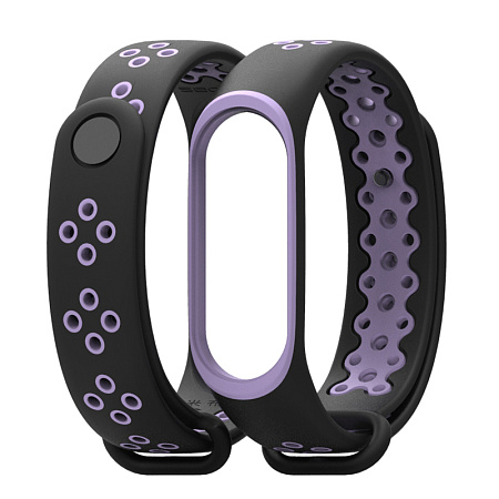 Силиконовый ремешок Mijobs Dual Color для Mi Band 3/4, двухцветный с перфорацией (Black-Purple) SD54