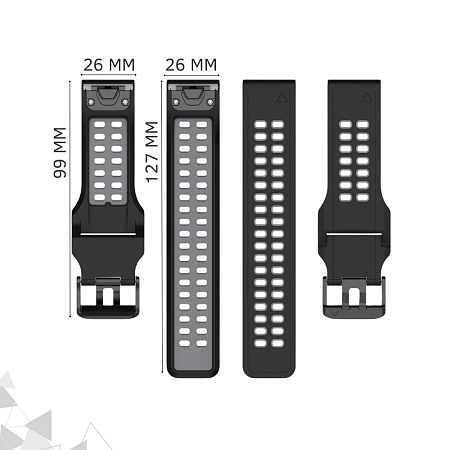Ремешок для смарт-часов Garmin d2 bravo шириной 26 мм, двухцветный с перфорацией (черный/серый)
