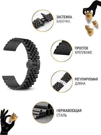 Металлический ремешок (браслет) PADDA Gravity для смарт-часов Realme шириной 22 мм. (черный)