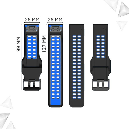 Ремешок для смарт-часов Garmin descent mk1 шириной 26 мм, двухцветный с перфорацией (черный/синий)