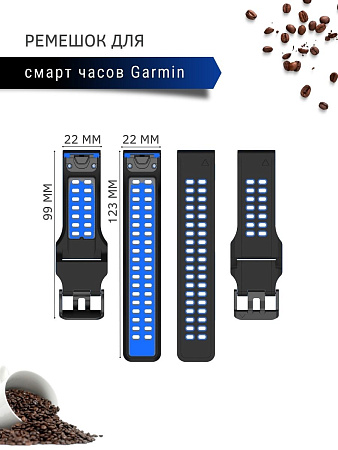 Ремешок PADDA Brutal для смарт-часов Garmin Quatix 5, шириной 22 мм, двухцветный с перфорацией (черный/синий)