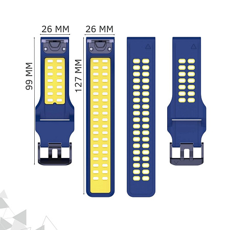 Ремешок для смарт-часов Garmin d2 bravo шириной 26 мм, двухцветный с перфорацией (темно-синий/желтый)