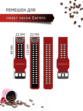 Ремешок PADDA Brutal для смарт-часов Garmin Quatix 5, шириной 22 мм, двухцветный с перфорацией (красный/черный)