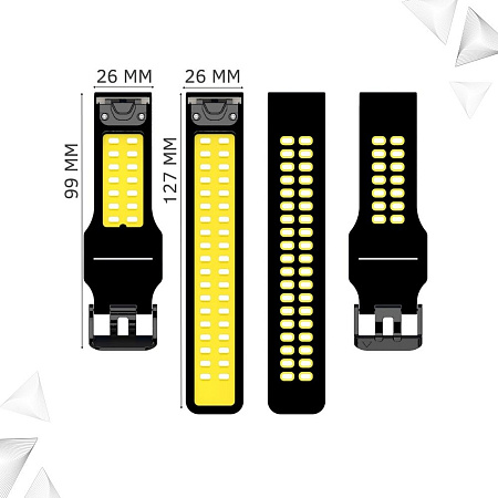 Ремешок для смарт-часов Garmin descent mk1 шириной 26 мм, двухцветный с перфорацией (черный/желтый)