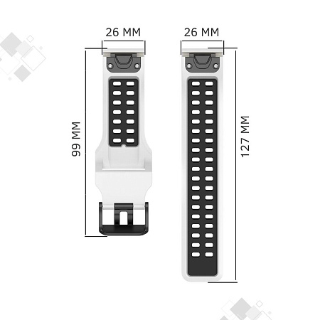 Ремешок для смарт-часов Garmin Fenix 6 X GPS шириной 26 мм, двухцветный с перфорацией (белый/черный)