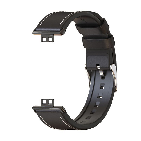 Ремешок Mijobs для Huawei Watch Fit / Fit Elegant / Fit New, силиконовый с кожаными вставками (черный)