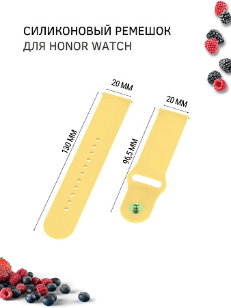 Силиконовый ремешок PADDA Sunny для смарт-часов Honor Magic Watch 2 (42 мм) / Watch ES шириной 20 мм, застежка pin-and-tuck (желтый)