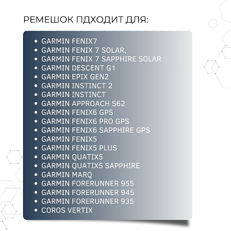 Ремешок PADDA Brutal для смарт-часов Garmin Fenix, шириной 22 мм, двухцветный с перфорацией (темно-синий/белый)