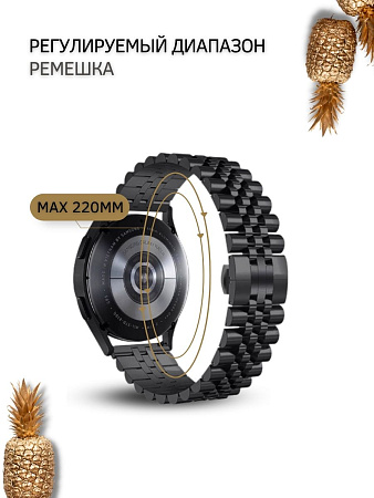 Металлический ремешок (браслет) PADDA Gravity для  смарт-часов Honor шириной 22 мм. (черный/золотистый)
