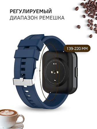 Cиликоновый ремешок PADDA GT2 для смарт-часов Honor Magic Watch 2 (42 мм) / Watch ES (ширина 20 мм) серебристая застежка, Midnight Blue