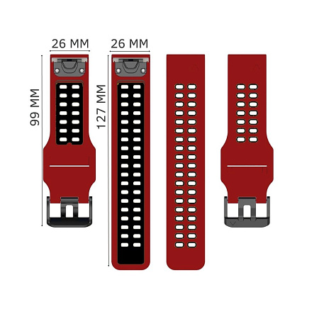Ремешок для смарт-часов Garmin descent mk1 шириной 26 мм, двухцветный с перфорацией (красный/черный)