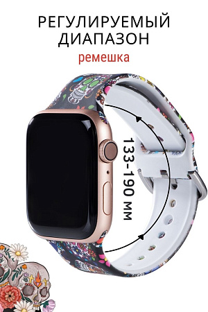 Ремешок PADDA с рисунком для Apple Watch 5,4,3,2,1 поколений (38мм/40мм), Scull
