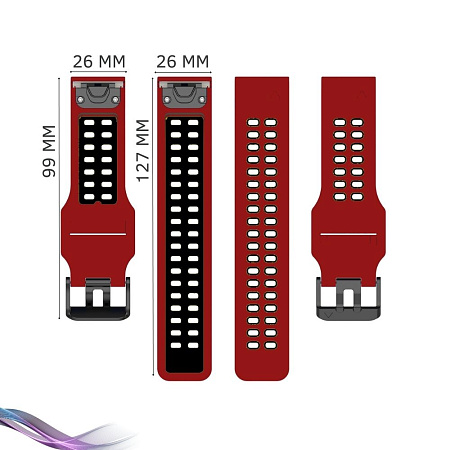 Ремешок для смарт-часов Garmin fenix 3 шириной 26 мм, двухцветный с перфорацией (красный/черный)