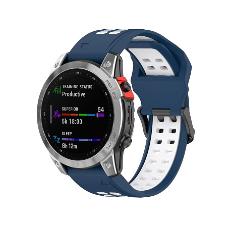 Ремешок PADDA Brutal для смарт-часов Garmin Fenix, шириной 22 мм, двухцветный с перфорацией (темно-синий/белый)