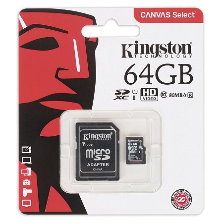 Карта памяти microsdxc kingston canvas select plus 64 гб sdcs2 64gb