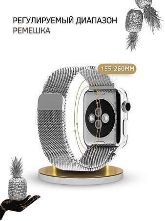 Ремешок PADDA, миланская петля, для Apple Watch 8 поколений (42/44/45мм), серебристый