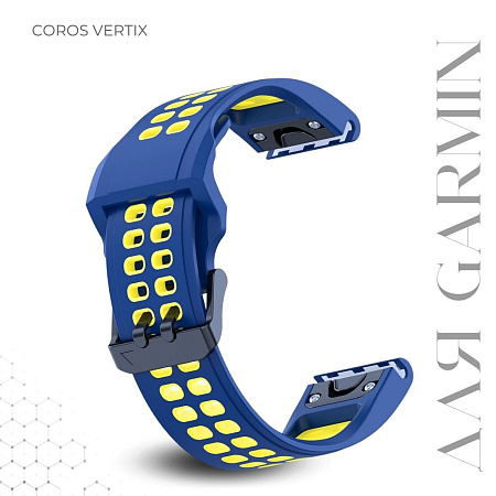 Ремешок PADDA Brutal для смарт-часов COROS VERTIX, шириной 22 мм, двухцветный с перфорацией (темно-синий/желтый)