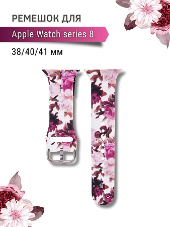 Ремешок PADDA с рисунком для Apple Watch 8 поколений (38мм/40мм), Peony